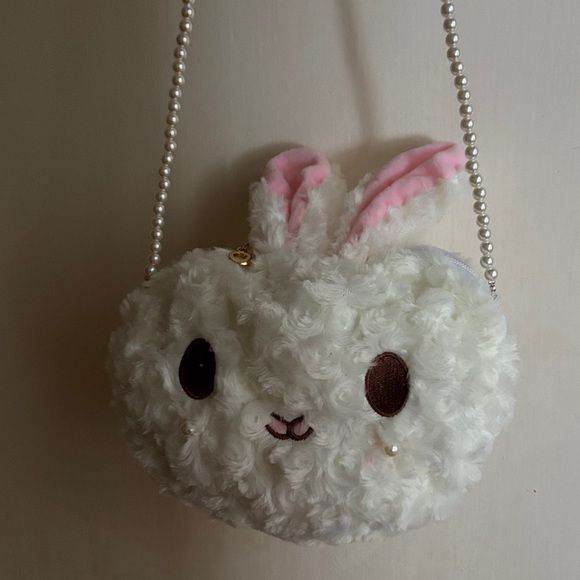Adorable White and Pink Bunny Kids Purse with hot pink Pom Pom head band - Picture 2 of 7